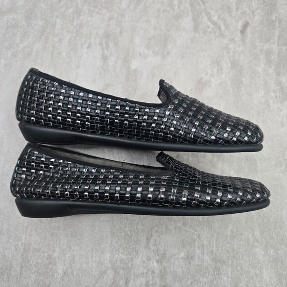 Aerosoles Preppy Loafer Black Silver Woven Slip On Comfort Flat Shoes Size 5.5 - Picture 5 of 11